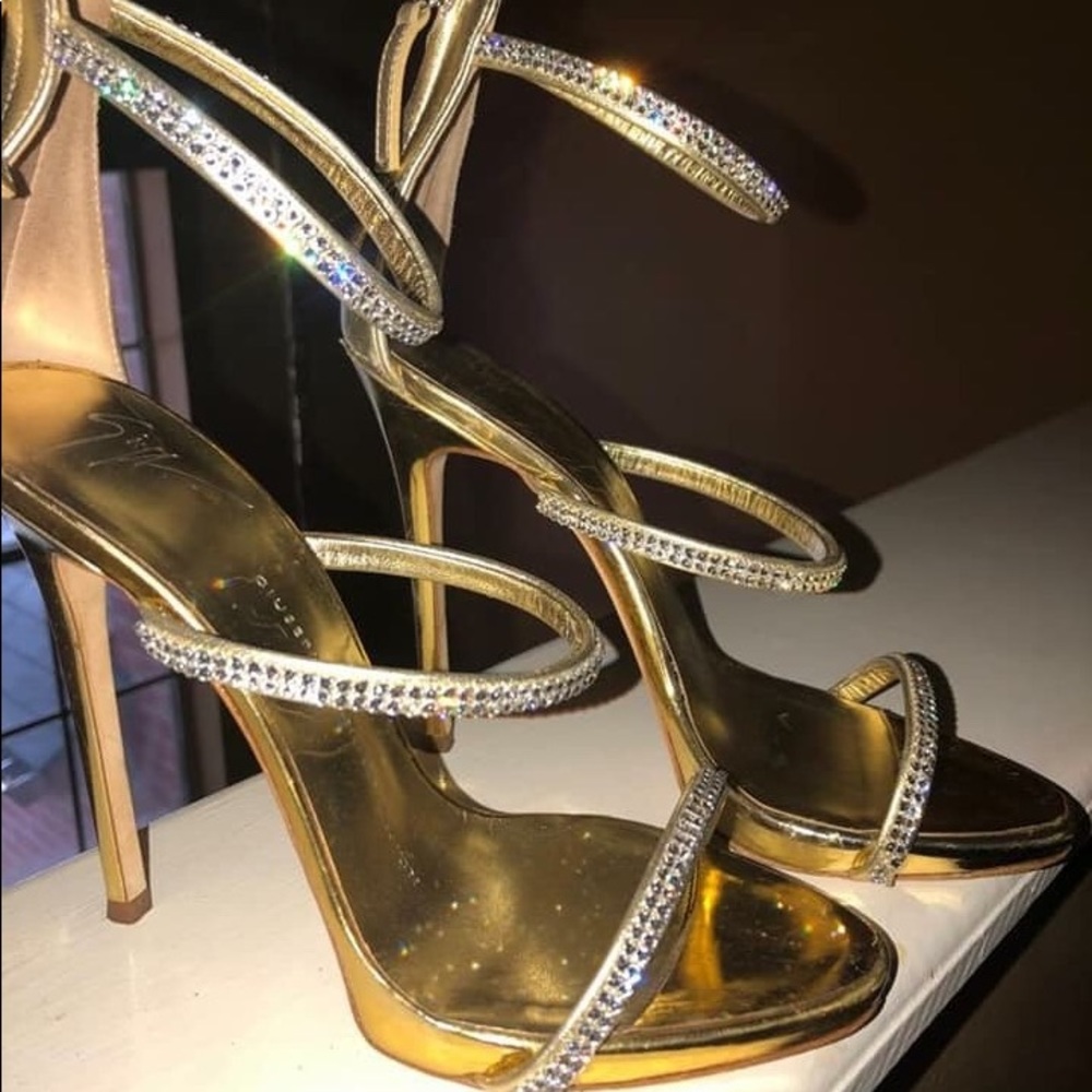 Giuseppe Zanotti Gold/Crystal Strappy Stilettos - Picture 2 of 4